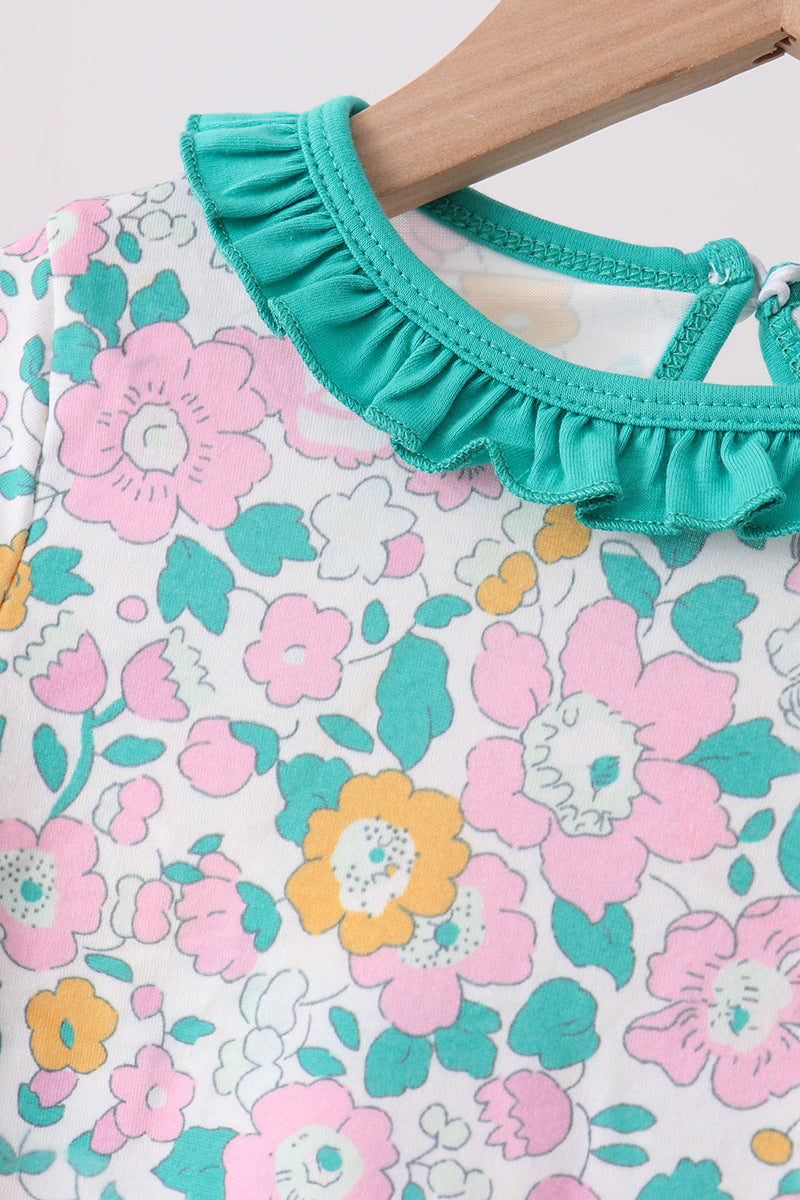Green Floral Ruffle Jogger Set