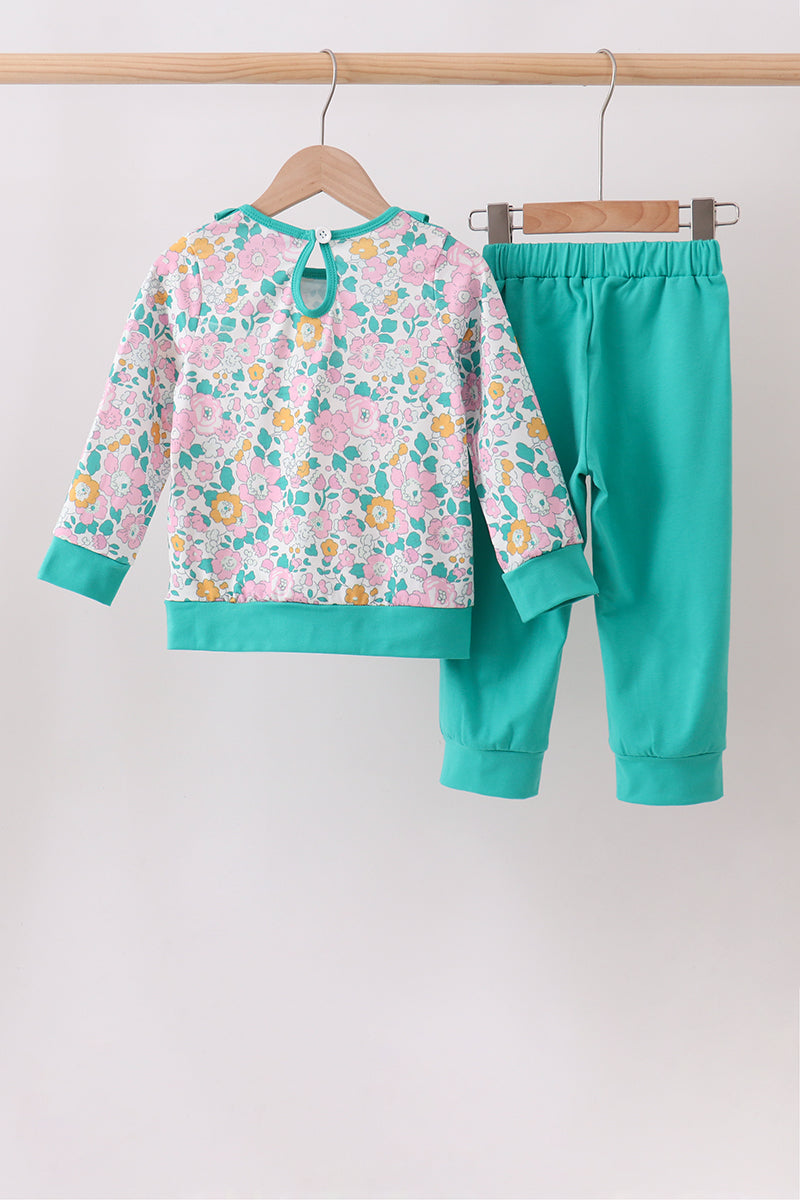 Green Floral Ruffle Jogger Set
