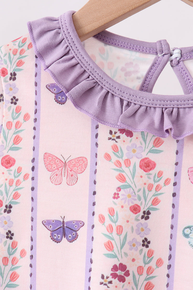 Purple Butterfly Ruffle Jogger Set
