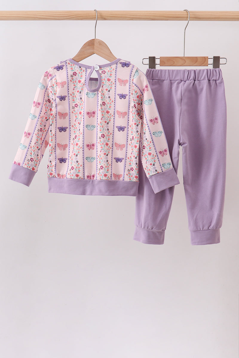 Purple Butterfly Ruffle Jogger Set