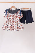 Navy Auburn Smocked Scalloped Shorts Set