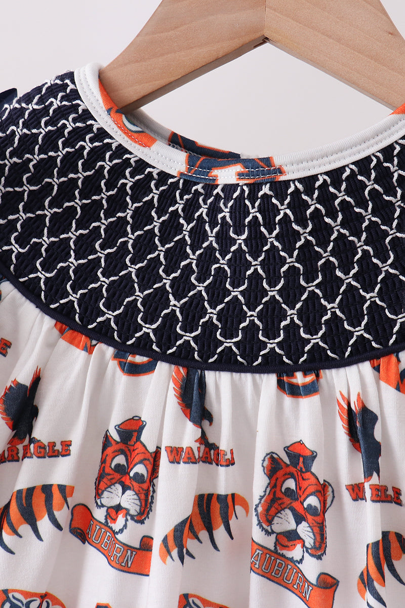 Navy Auburn Smocked Scalloped Shorts Set
