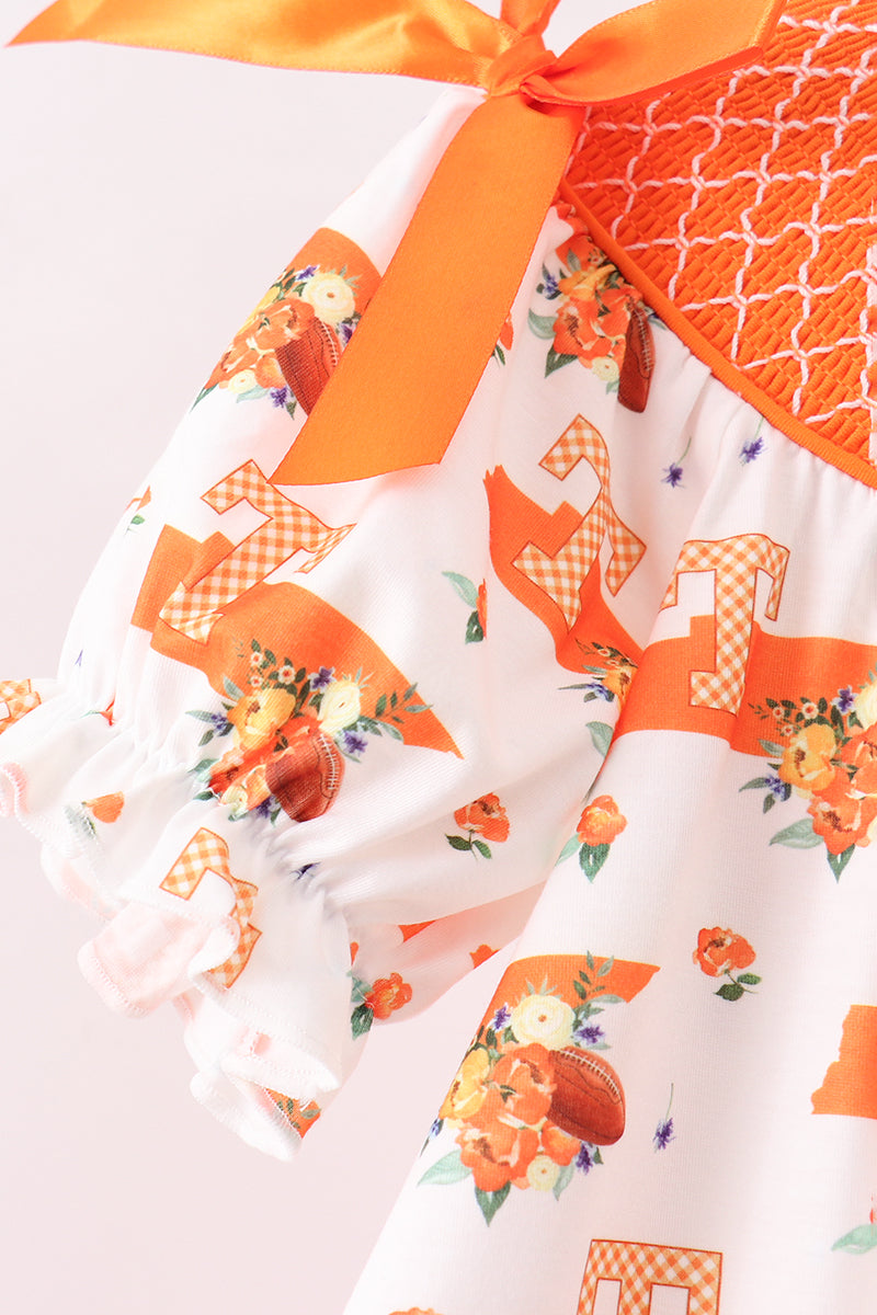 Orange Tennessee Smocked Scalloped Ruffle Shorts Set