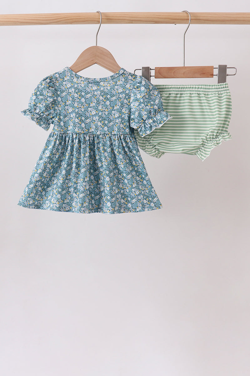 Teal Floral Lace Bow Bloomer Set