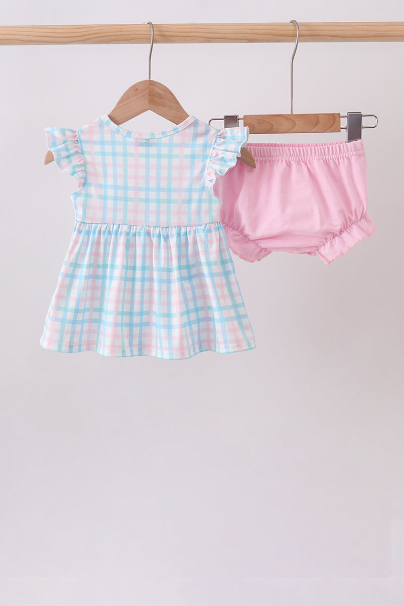 Pink Crocodile Smocked Gingham Bloomer Set