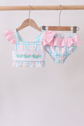 Pink Crocodile Smocked Gingham 2PC Swimsuit