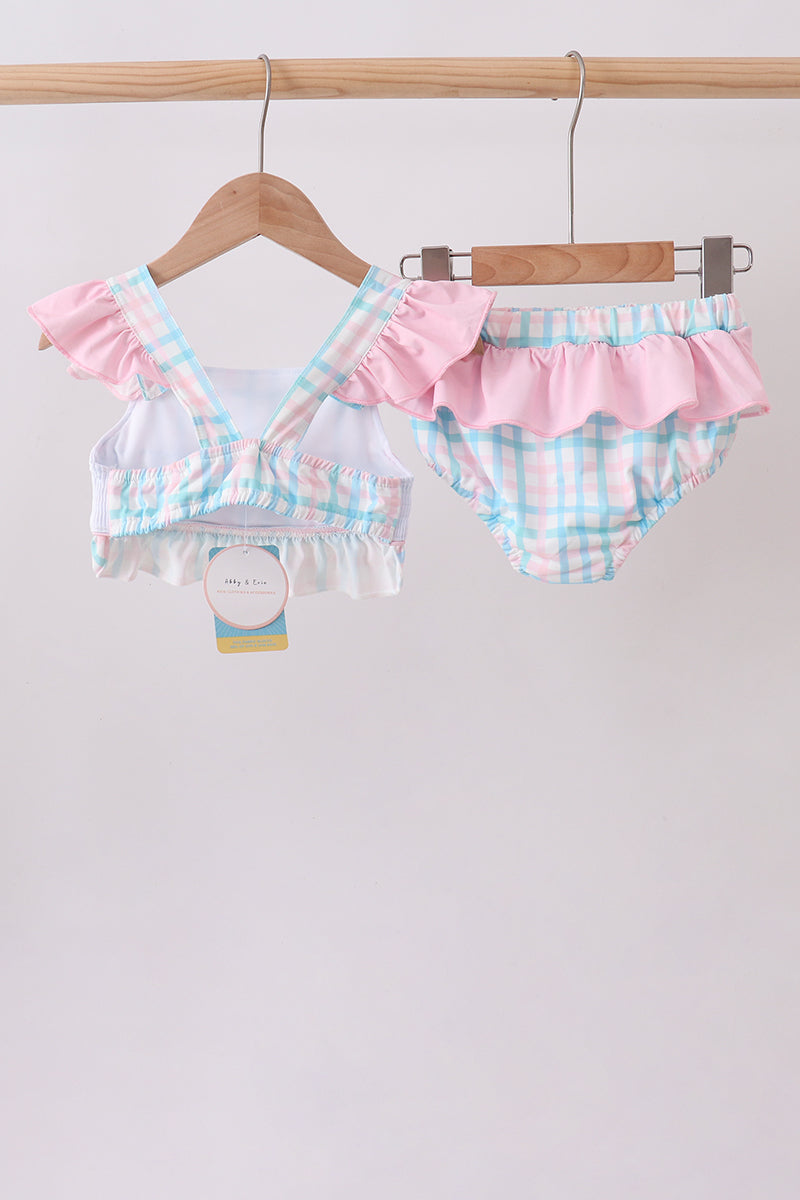 Pink Crocodile Smocked Gingham 2PC Swimsuit