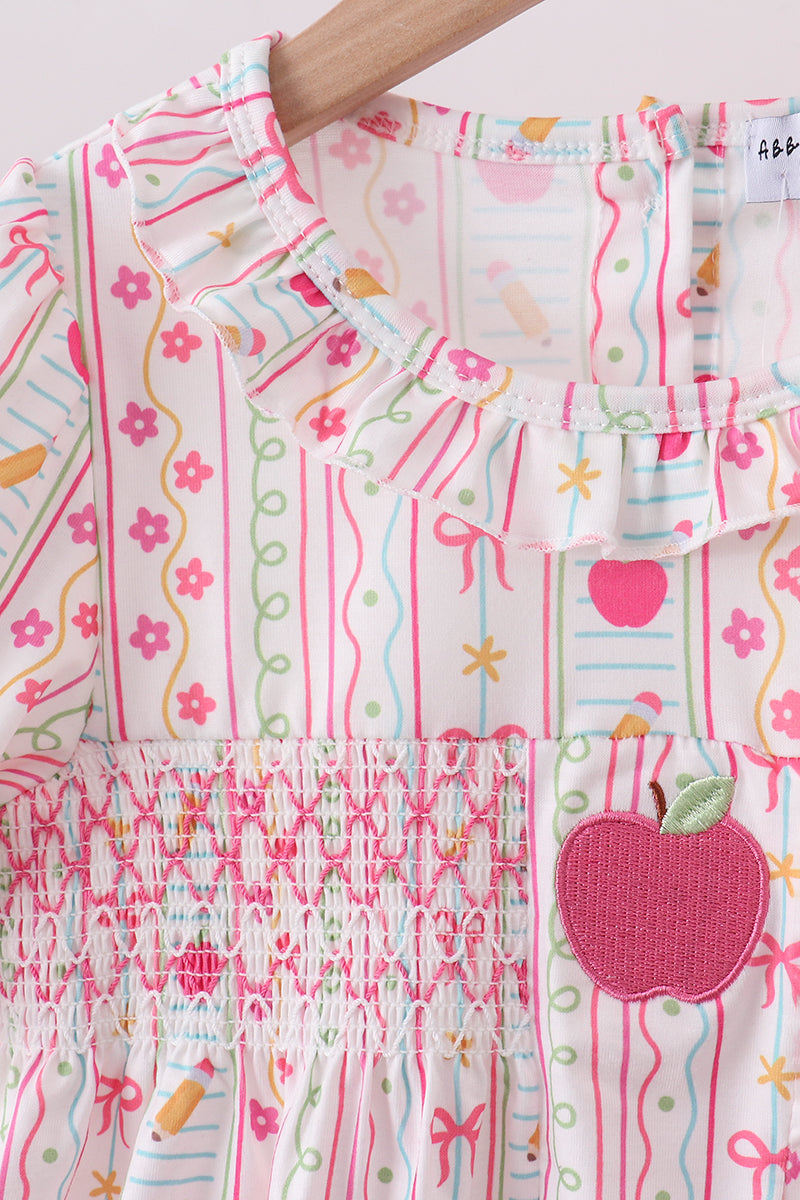 Pink Apple Smocked Ruffle Shorts Set