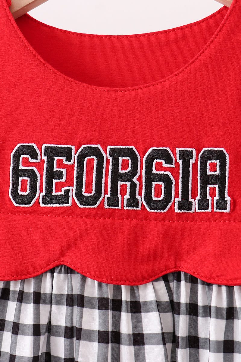 Red Georgia Applique Gingham Dress