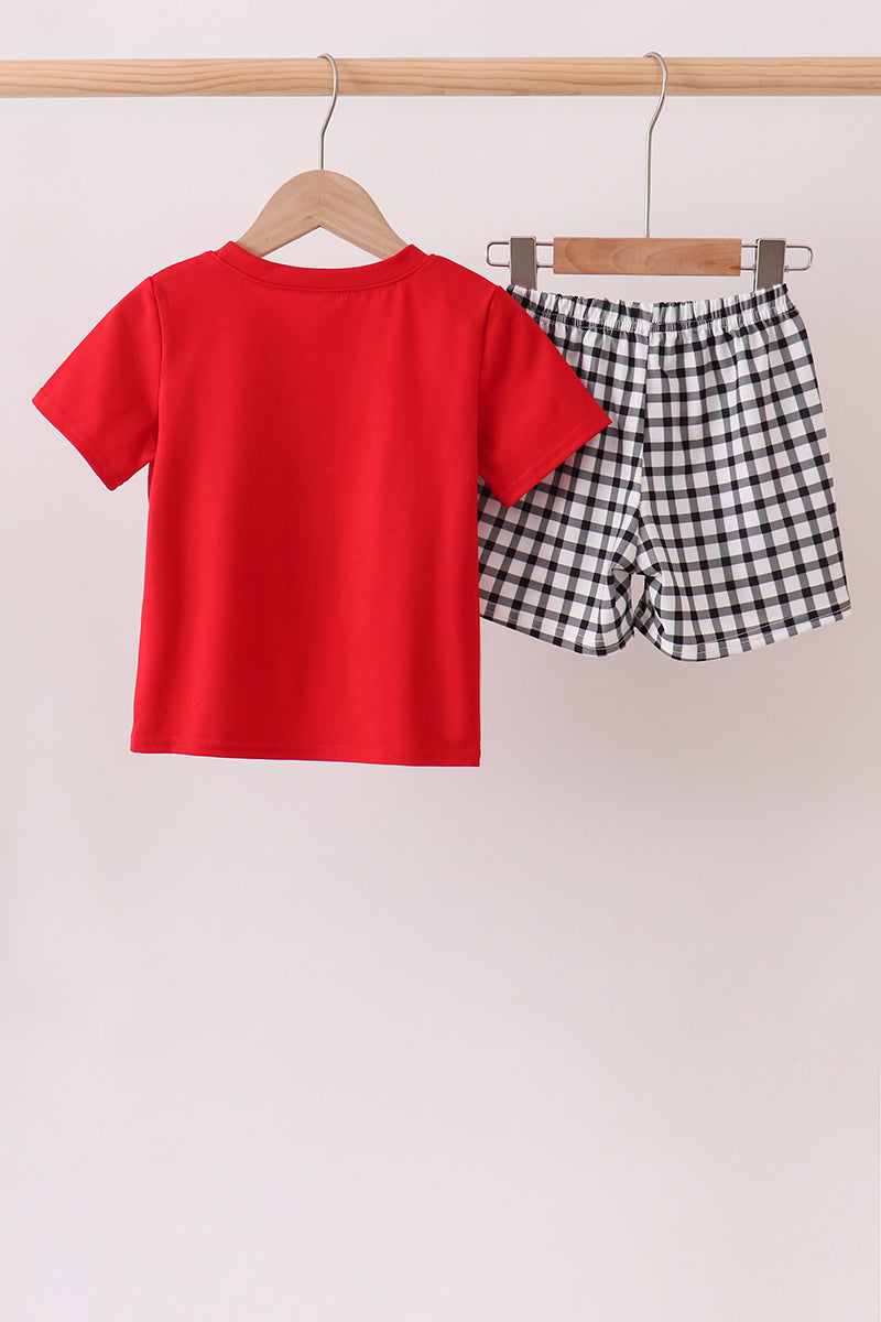 Red Georgia Applique Gingham Shorts Set