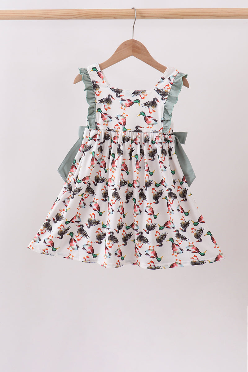 Sage Mallard French Knot Ruffle Dress