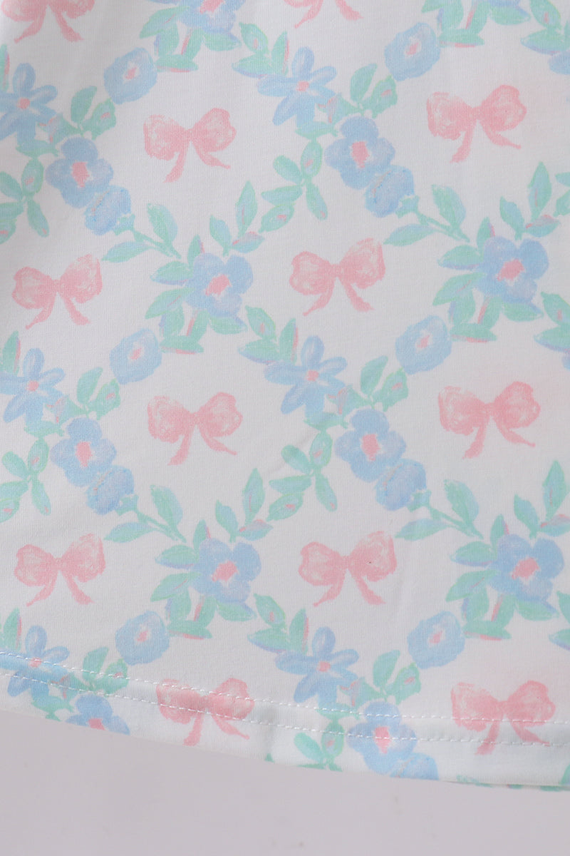 Pink Floral Bow Print Dress