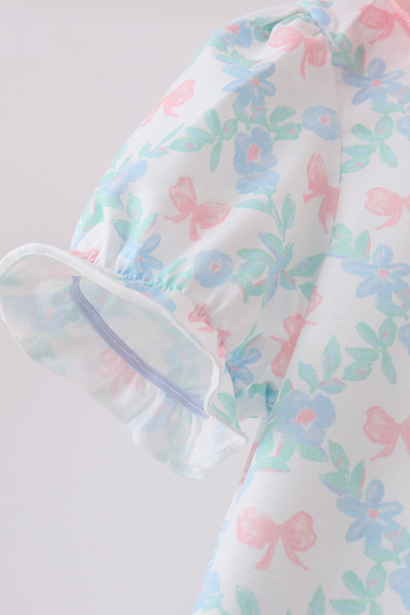 Pink Floral Bow Print Dress