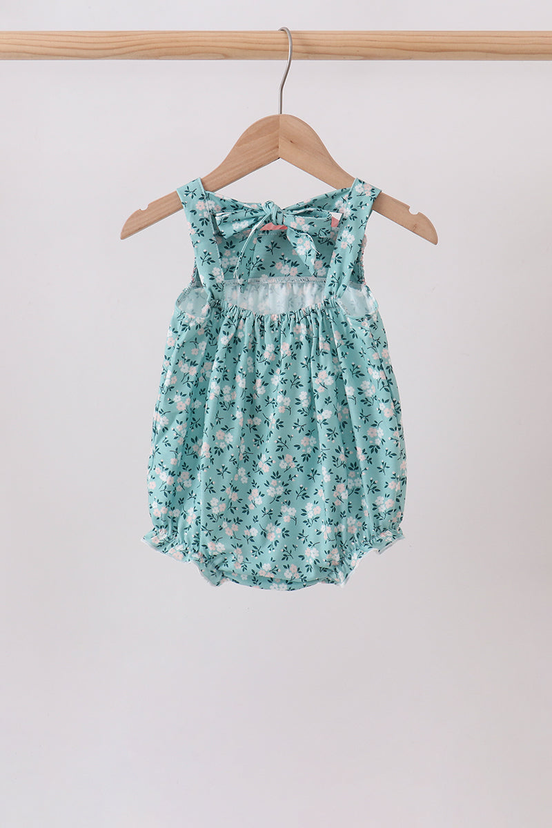 Green Floral Smocked Ruffle Bubble