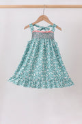 Green Floral Smocked Ruffle Dress