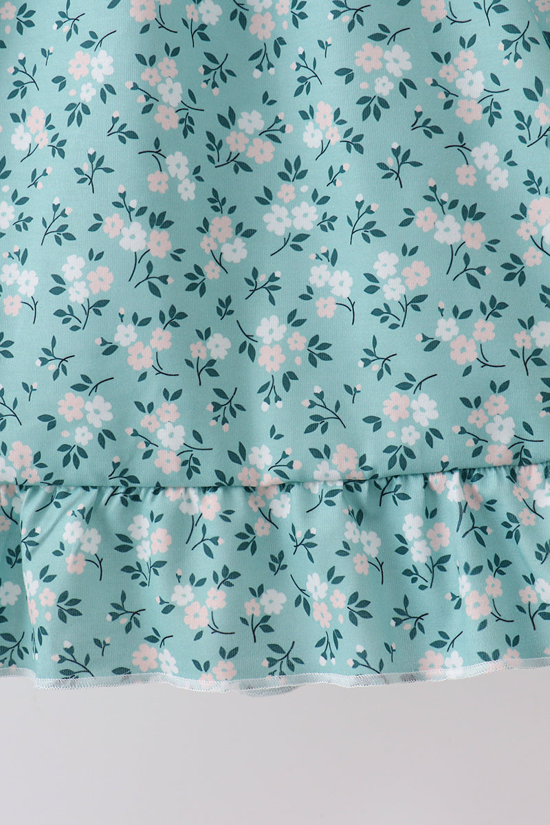 Green Floral Smocked Ruffle Dress