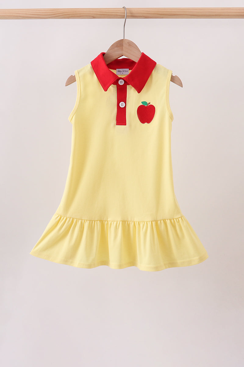 Yellow Apple Crayon Embroidered Ruffle Dress