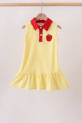 Yellow Apple Crayon Embroidered Ruffle Dress