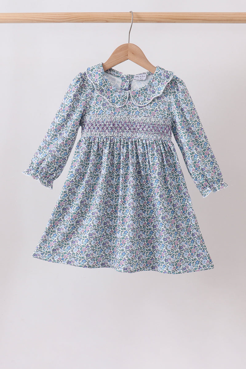 Blue Floral Smocked Dress