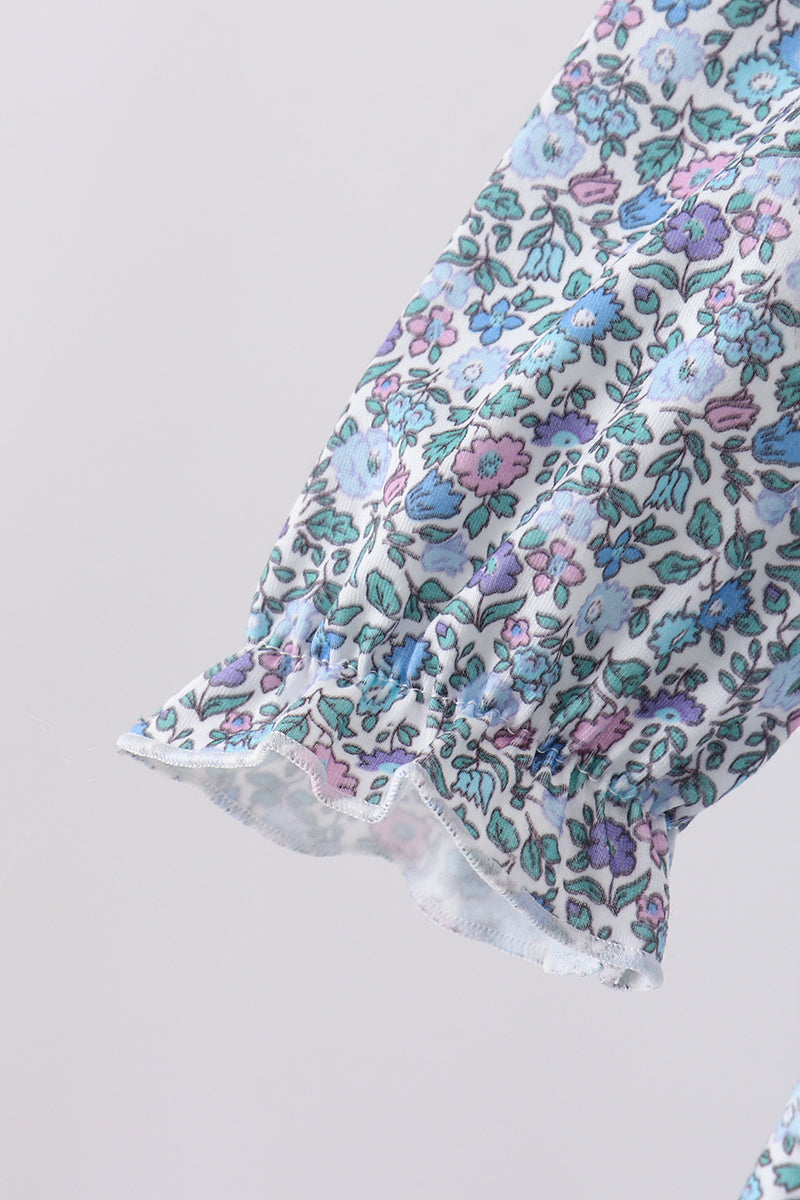 Blue Floral Smocked Dress