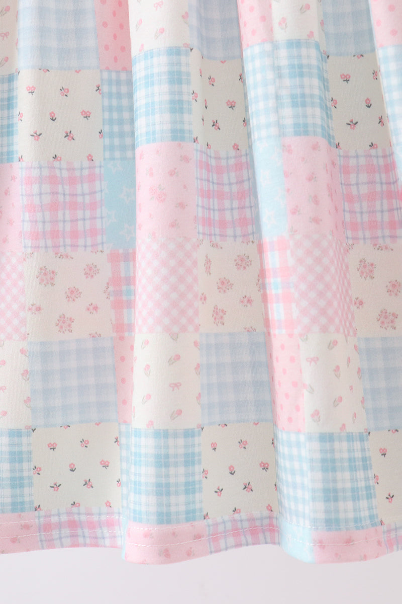 Checkered Floral Smocked Dress