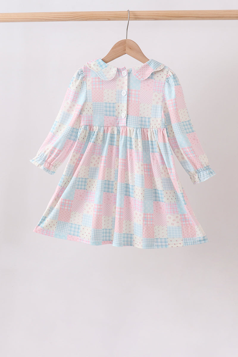 Checkered Floral Smocked Dress
