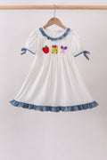 Blue Apple Crayon French Knot Ruffle Dress