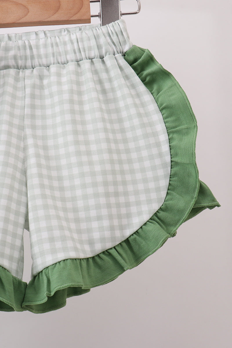 Green Sunflower Applique Ruffle Shorts Set