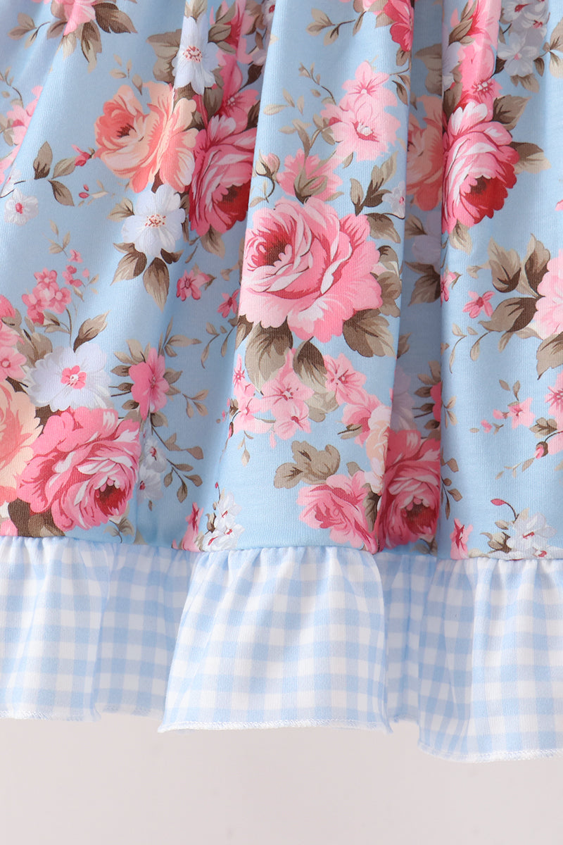 Blue rose floral ruffle pants