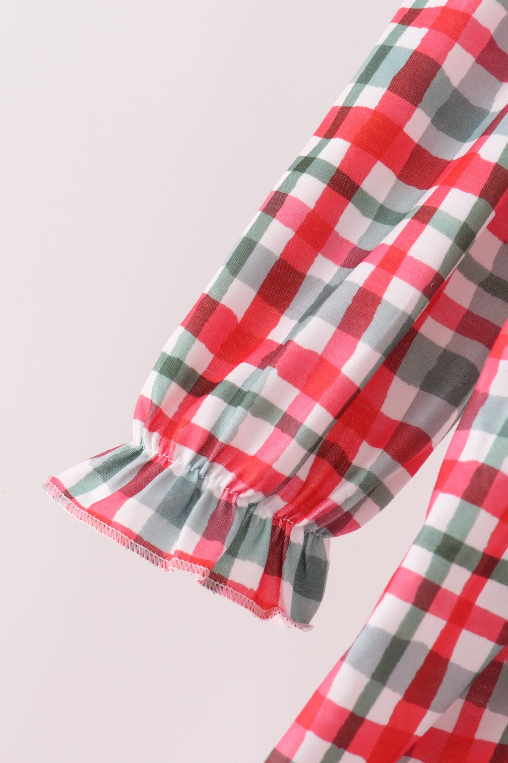 Green merry christmas embroidery plaid ruffle dress