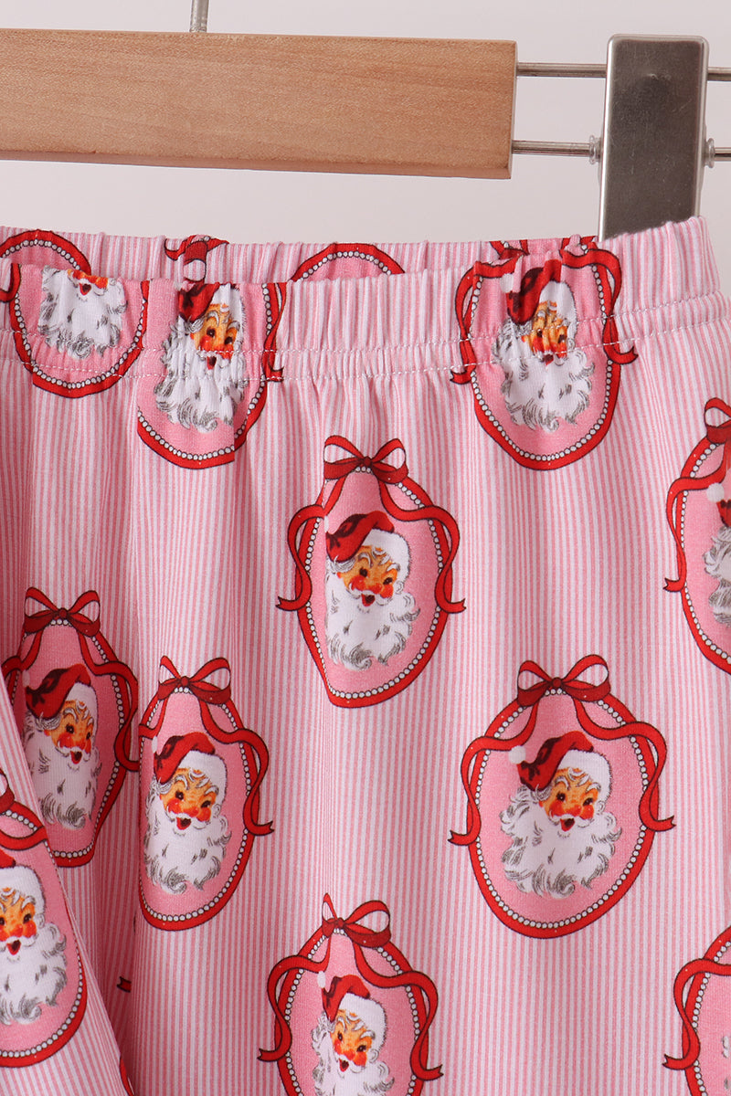Pink santa claus bamboo ruffle pajama set