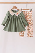 Green goose pumpkin embroidery pants set