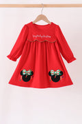 Red christmas character applique dress