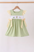 Green Princess Frog Embroidery Ruffle Dress
