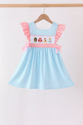 Blue Stripe Princess Embroidery Ruffle Dress
