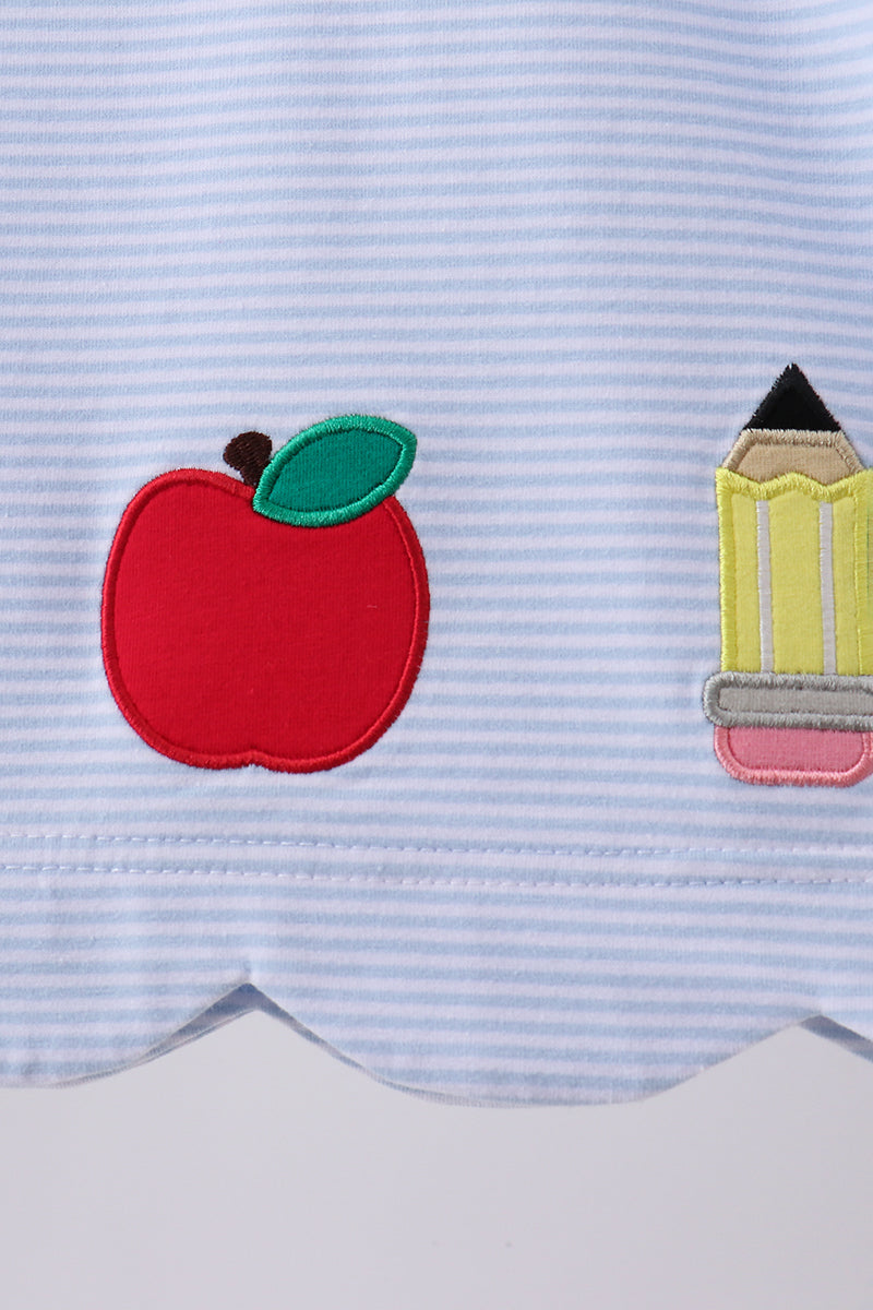 Blue Apple pencil Embroidery Bloomer Set