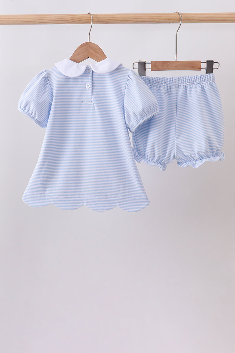 Blue Apple pencil Embroidery Bloomer Set
