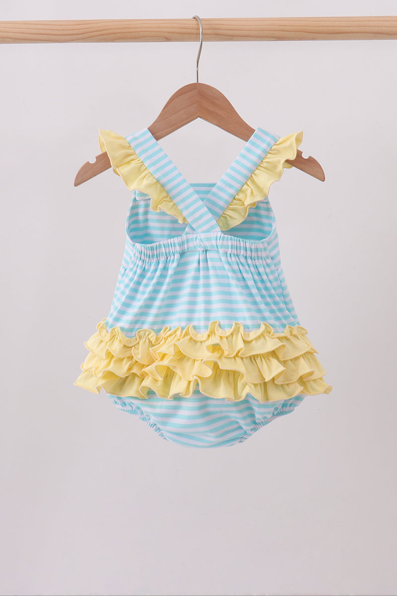 Blue Apple Embroidery Gingham Bubble