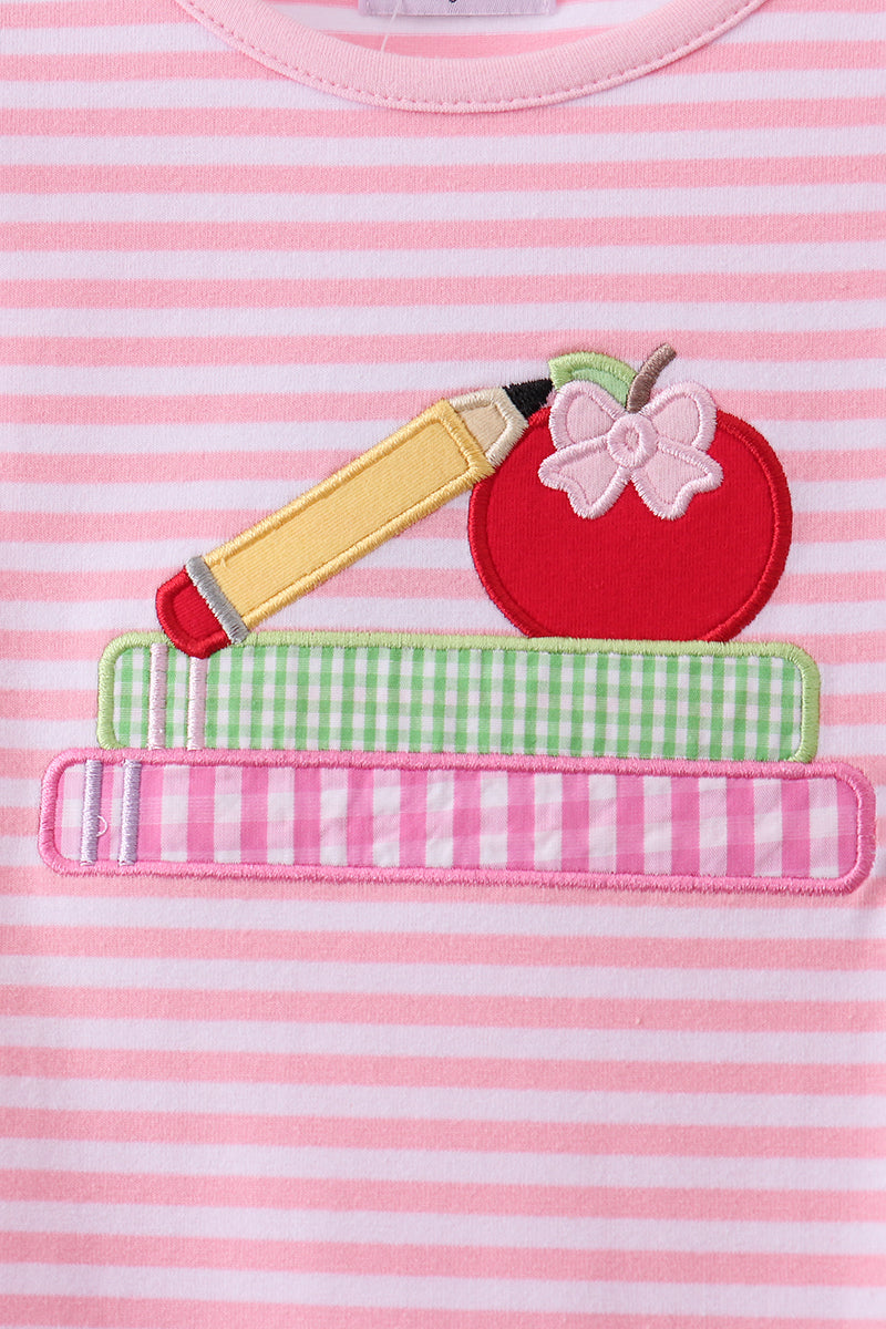 Pink Apple Pencil Embroidery Short Set