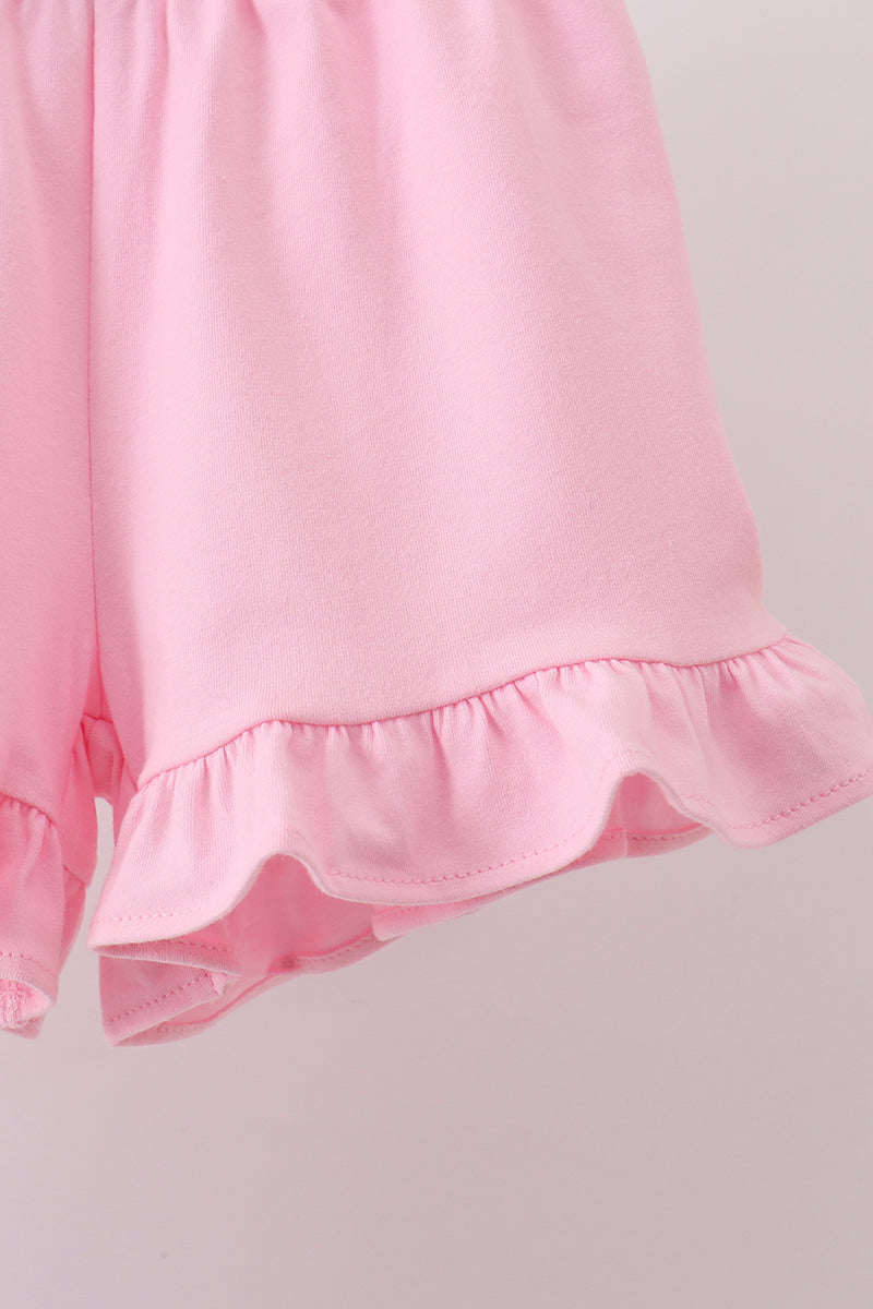 Pink Apple Pencil Embroidery Short Set