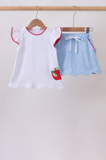 Blue Apple Applique Skorts Set