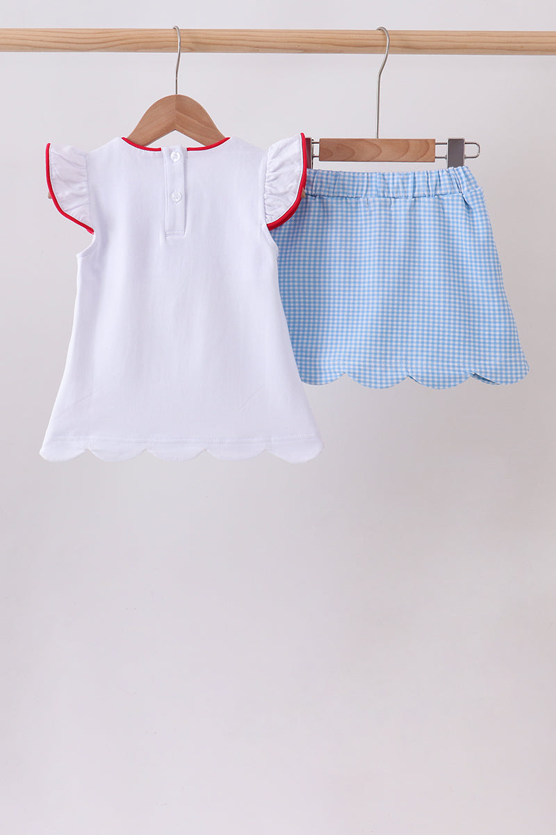 Blue Apple Applique Skorts Set
