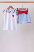 Blue Scalloped Apple Bow Skorts Set