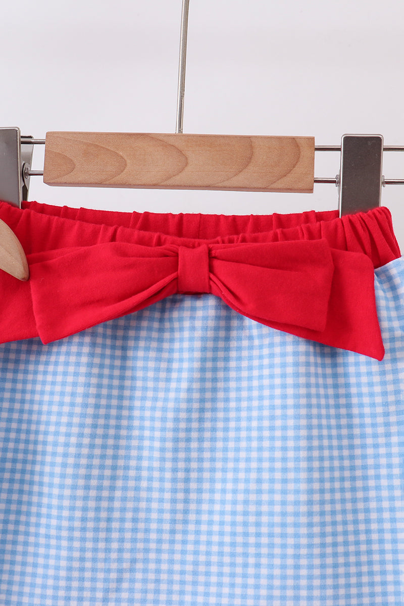 Blue Scalloped Apple Bow Skorts Set