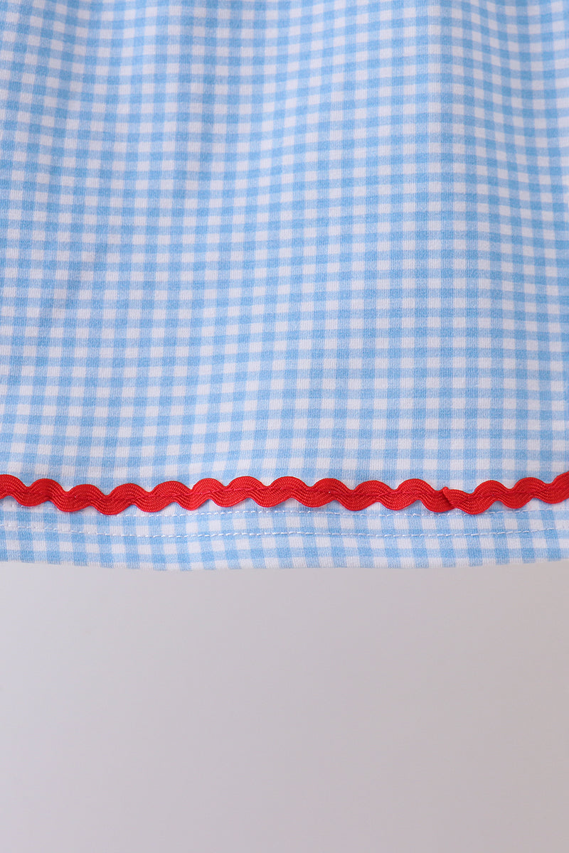 Blue Scalloped Apple Bow Skorts Set