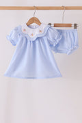 Blue turkey embroidery checkered bloomer set