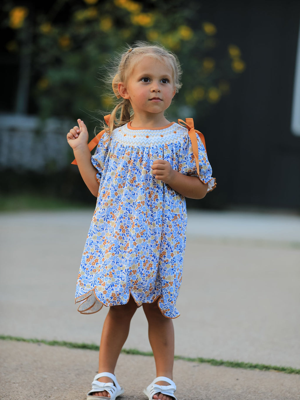 Fall Floral Smocked Girls Dress