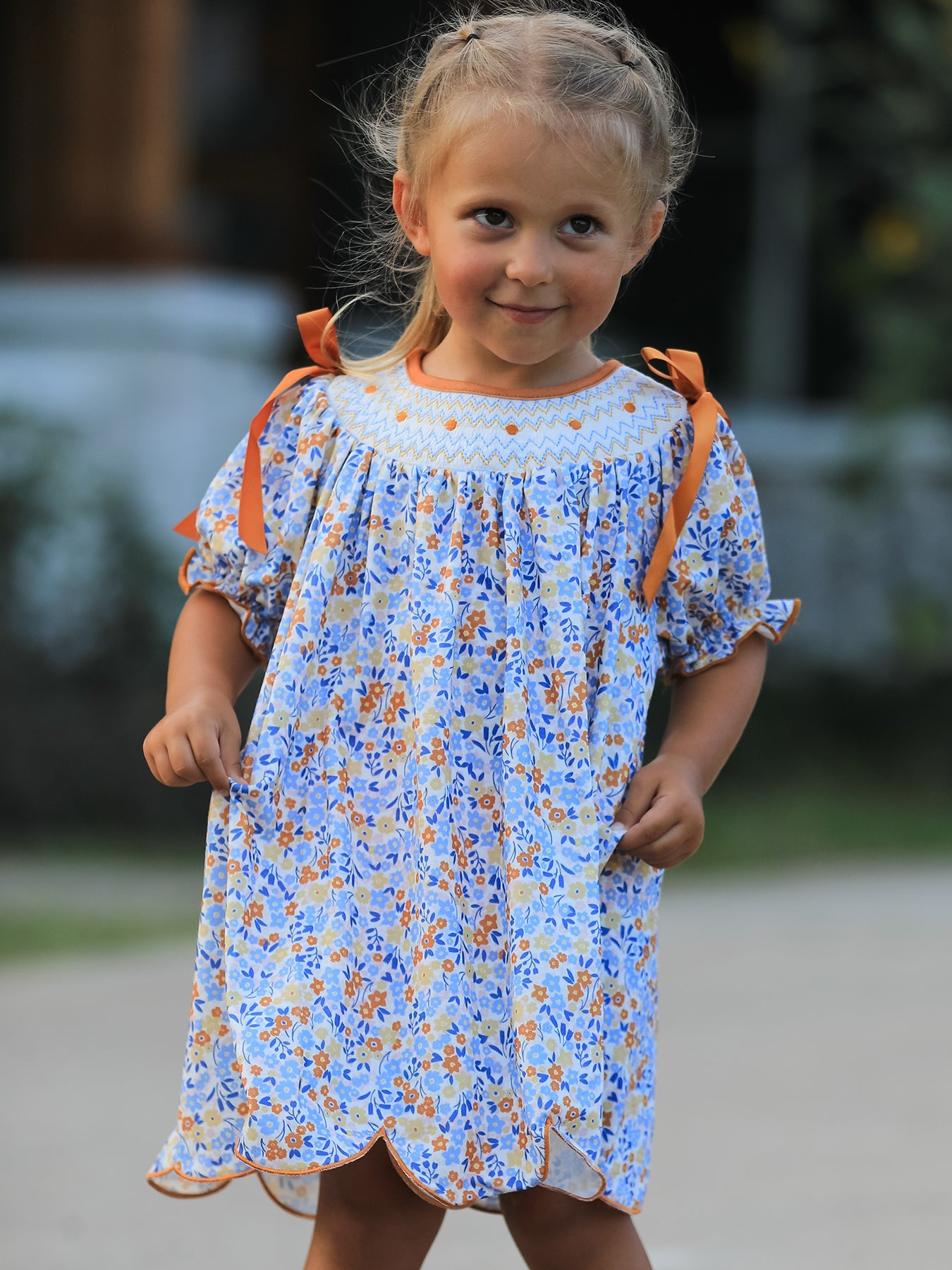 Fall Floral Smocked Girls Dress