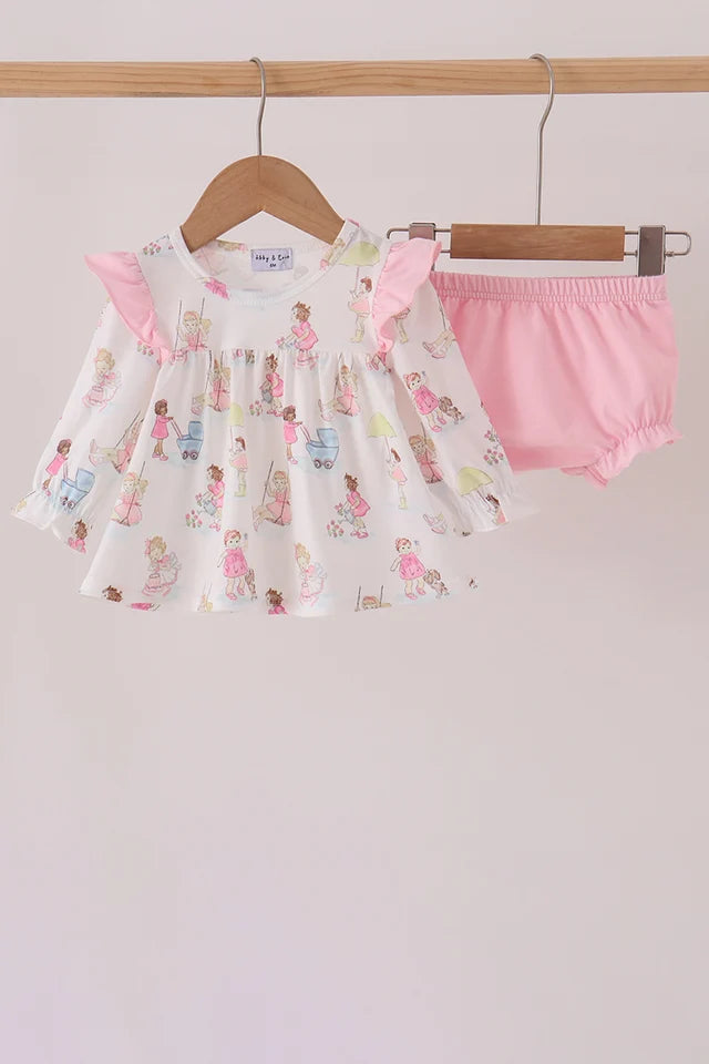 Pink all day adventure ruffle bloomer set