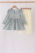 Sage Floral Smocked Pants Set